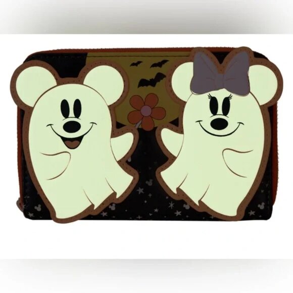 Disney Mickey and Minnie Floral Ghost Glow Zip Around Wallet - Picture 3 of 5